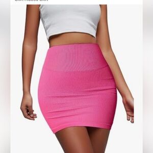 OQQ Pink High waisted Ribbed Mini Skirt size large